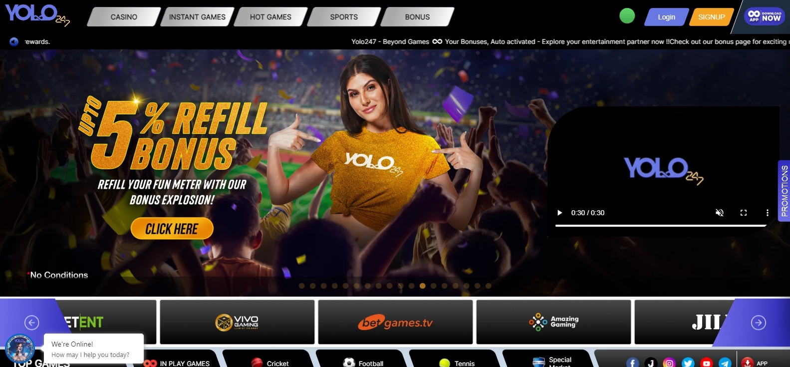 Yolo247 home page