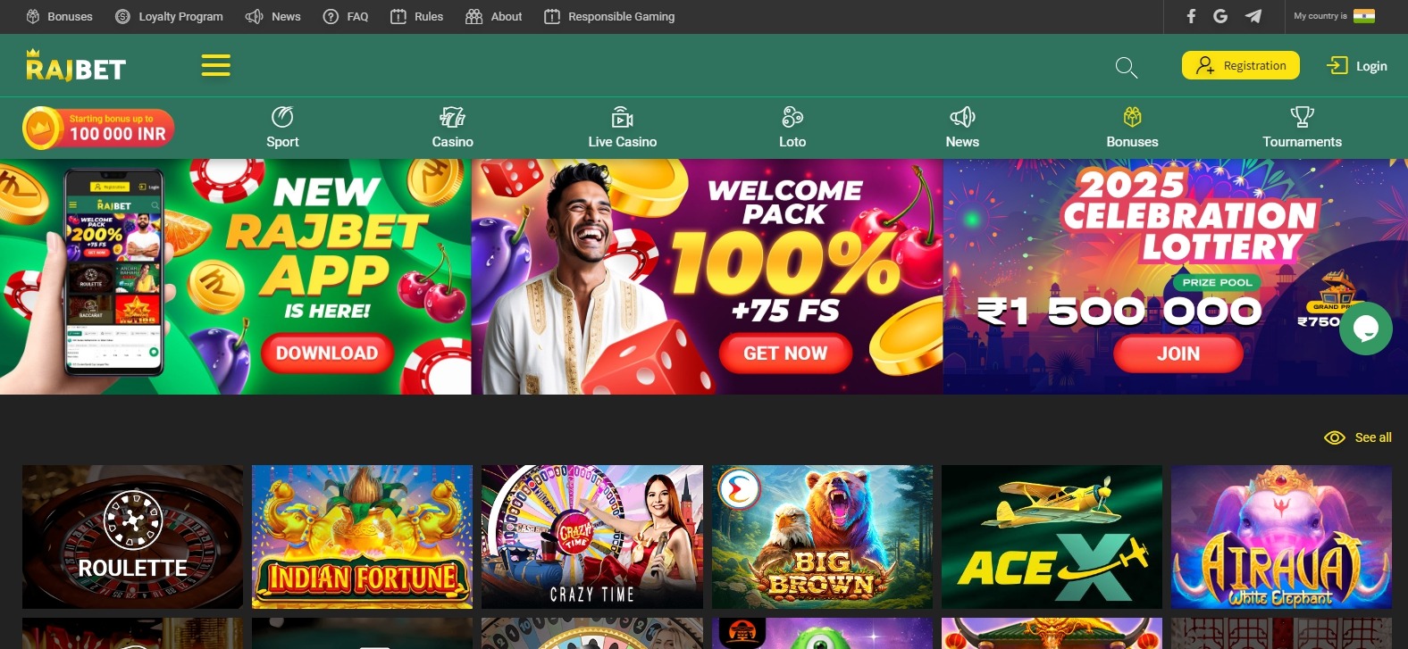 Rajbet main page