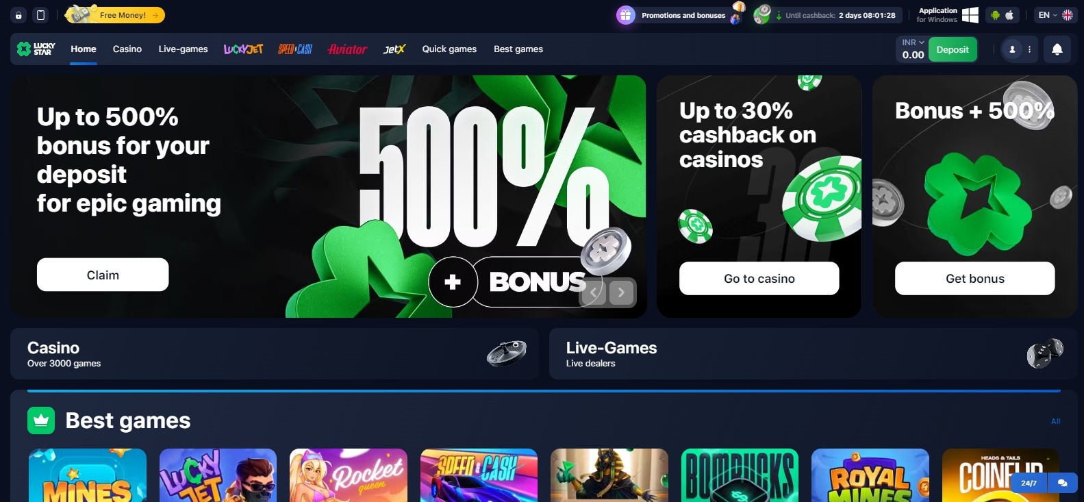 LuckyStar casino home page